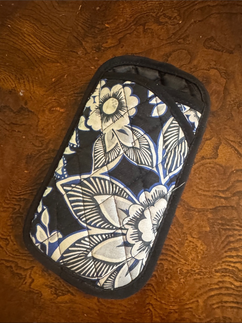 Blue Floral Quilted Eyeglass Pouch - Protective Sleeve
